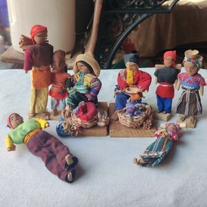 Guatemalan Folk Art Cloth Doll Collection of 8 Native Ethnic Traditional Vintage